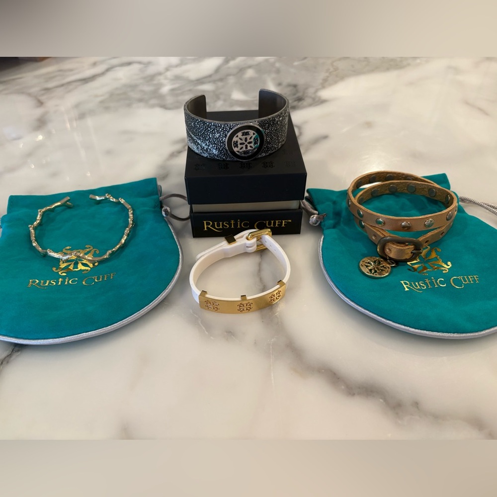 Rustic Cuff Black, Gold, and White Bracelet Set